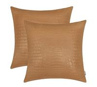 BRAWARM Decorative Throw Pillow Covers, Faux Leather Pillow Covers, Crocodile Faux Leather Pillow Cushion Covers for Living Room Garden Couch Bed Sofa, Pack of 2 50cm x 50cm Tan