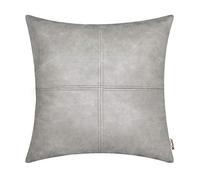 BRAWARM Decorative Throw Pillow Covers, Faux Leather Throw Pillow Covers, Hand Stitched Faux Leather Couch Cases for Living Room Garden Bed, Gray, 40cm x 40cm