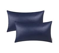 BRAWARM Decorative Throw Pillow Covers, Faux Leather Throw Pillow Cushion Covers, Solid Faux Leather Couch Cases for Living Room Garden Bed, Navy Blue, 30cm x 50cm, Pack of 2