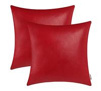 BRAWARM Decorative Throw Pillow Covers, Faux Leather Throw Pillow Cushion Covers, Solid Faux Leather Couch Cases for Living Room Garden Bed, Christmas Red, 45cm x 45cm, Pack of 2