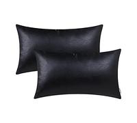 BRAWARM Decorative Throw Pillow Covers, Faux Leather Throw Pillow Cushion Covers, Solid Faux Leather Couch Cases for Living Room Garden Bed, Black, 30cm x 50cm, Pack of 2
