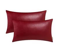 BRAWARM Decorative Throw Pillow Covers, Faux Leather Throw Pillow Cushion Covers, Solid Faux Leather Couch Cases for Living Room Garden Bed, Deep Red, 30cm x 50cm, Pack of 2