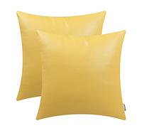 BRAWARM Decorative Throw Pillow Covers, Faux Leather Throw Pillow Cushion Covers, Solid Faux Leather Couch Cases for Living Room Garden Bed, Yellow, 50cm x 50cm, Pack of 2