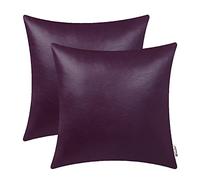 BRAWARM Decorative Throw Pillow Covers, Faux Leather Throw Pillow Cushion Covers, Solid Faux Leather Couch Cases for Living Room Garden Bed, Deep Purple, 40cm x 40cm, Pack of 2