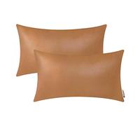 BRAWARM Decorative Throw Pillow Covers, Faux Leather Throw Pillow Cushion Covers, Solid Faux Leather Couch Cases for Living Room Garden Bed, Tan, 30cm x 50cm, Pack of 2