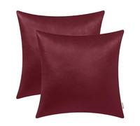 BRAWARM Decorative Throw Pillow Covers, Faux Leather Throw Pillow Cushion Covers, Solid Faux Leather Couch Cases for Living Room Garden Bed, Burgundy, 45cm x 45cm, Pack of 2