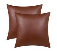 BRAWARM Decorative Throw Pillow Covers, Faux Leather Throw Pillow Cushion Covers, Solid Faux Leather Couch Cases for Living Room Garden Bed, Brown, 45cm x 45cm, Pack of 2