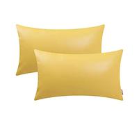BRAWARM Decorative Throw Pillow Covers, Faux Leather Throw Pillow Cushion Covers, Solid Faux Leather Couch Cases for Living Room Garden Bed, Yellow, 30cm x 50cm, Pack of 2