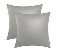 BRAWARM Decorative Throw Pillow Covers, Faux Leather Throw Pillow Cushion Covers, Solid Faux Leather Couch Cases for Living Room Garden Bed, Medium Gray, 45cm x 45cm, Pack of 2