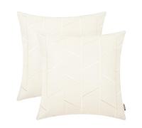 BRAWARM Faux Leather Pillow Covers 18 X 18 Inches, Cream Leather Pillow Covers Pack of 2, Geometric Embroidery Leather Decorative Throw Pillows for Living Room Couch Bed Sofa Home