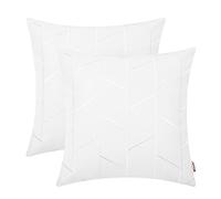 BRAWARM Faux Leather Pillow Covers 20 X 20 Inches, White Leather Pillow Covers Pack of 2, Geometric Embroidery Leather Decorative Throw Pillow Accessories for Living Room Couch Bed Sofa Home
