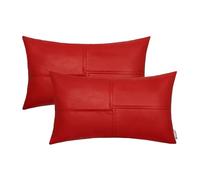 BRAWARM Faux Leather Throw Pillow Covers 12 X 20 Inches, Christmas Red Leather Lumbar Pillow Covers Pack of 2, Hand Stitched Leather Decorative Throw Pillows for Couch Sofa Bed Living Room Home Garden