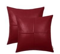 BRAWARM Faux Leather Throw Pillow Covers 16 X 16 Inches, Deep Red Leather Pillow Covers Pack of 2, Hand Stitched Leather Decorative Throw Pillows for Couch Sofa Bed Living Room Home Garden