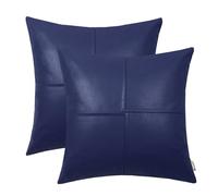 BRAWARM Faux Leather Throw Pillow Covers 16 X 16 Inches, Navy Blue Leather Pillow Covers Pack of 2, Hand Stitched Leather Decorative Throw Pillows for Couch Sofa Bed Living Room Home Garden