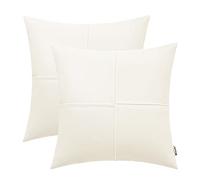 BRAWARM Faux Leather Throw Pillow Covers 18 X 18 Inches, Cream Leather Pillow Covers Pack of 2, Hand Stitched Leather Decorative Throw Pillows for Couch Sofa Bed Living Room Home Garden