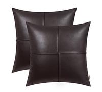 BRAWARM Faux Leather Throw Pillow Covers 18 X 18 Inches, Seal Brown Leather Pillow Covers Pack of 2, Hand Stitched Leather Decorative Throw Pillows for Couch Sofa Bed Living Room Home Garden