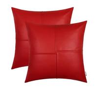BRAWARM Faux Leather Throw Pillow Covers 20 X 20 Inches, Christmas Red Leather Pillow Covers Pack of 2, Hand Stitched Leather Decorative Throw Pillows for Couch Sofa Bed Living Room Home Garden