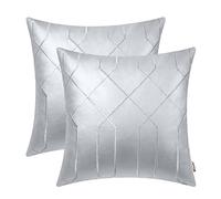 BRAWARM Leather Pillow Covers 18 X 18 Inches - Silver Faux Leather Pillow Covers Pack of 2, Geometric Embroidery Leather Decorative Throw Pillows for Living Room Couch Bed Sofa Home