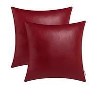 BRAWARM Pack of 2 Cozy Deep Red Faux Leather Cushion Covers Cases, Soft Leather Throw Pillow Covers Cases 55cm x 55cm, for Couch Sofa Home Decoration.