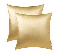 BRAWARM Pack of 2 Cozy Gold Faux Leather Cushion Covers Cases, Soft Leather Throw Pillow Covers Cases 55cm x 55cm, for Couch Sofa Home Decoration.