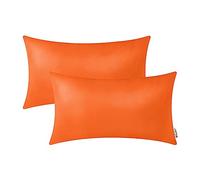 BRAWARM Pack of 2 Cozy Orange Rust Faux Leather Cushion Covers Cases, Soft Leather Throw Pillow Covers Cases 30cm x 50cm, for Couch Sofa Home Decoration.