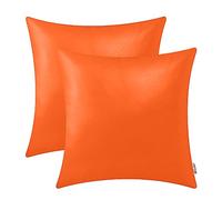 BRAWARM Pack of 2 Cozy Orange Rust Faux Leather Cushion Covers Cases, Soft Leather Throw Pillow Covers Cases 55cm x 55cm, for Couch Sofa Home Decoration.