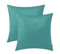 BRAWARM Pack of 2 Cozy Teal Faux Leather Cushion Covers Cases, Soft Leather Throw Pillow Covers Cases 55cm x 55cm, for Couch Sofa Home Decoration.