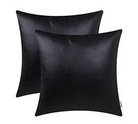 BRAWARM Pack of 2 Decorative Throw Pillow Covers Solid Faux Leather Cushion Cases for Couch Bed Couch Garden Home Decor 20x20 Inch Black