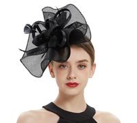 Brawlady Sinamay Fascinator Hat with Top Flower, Church Wedding Cocktail Tea Party Headpiece for Women Celebrity Black