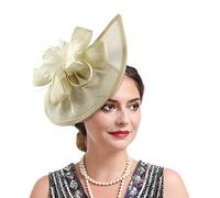 Brawlady Sinamay Fascinator Hat with Top Flower, Women Feather Pillbox Headwear, Church Wedding Derby Cocktail Tea Party Headpiece