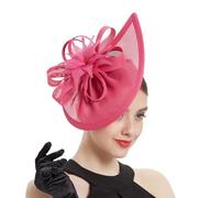 Brawlady Sinamay Fascinator Hat with Top Flower, Women Feather Pillbox Headwear, Tear Drop Shape Church Wedding Derby Cocktail Tea Party Headpiece hotpink