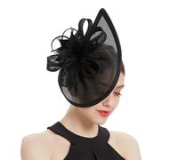 Brawlady Sinamay Fascinator Hat with Top Flower, Women Feather Pillbox Headwear, Tear Drop Shape Church Wedding Derby Cocktail Tea Party Headpiece Black