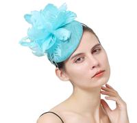 Brawlady Sinamay Top Feather Flower Phillbox Fascinator Hat Ascot Tea Party Wedding Headwear for Women Ladies(569skublue)