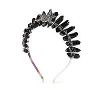 Brawlady Women Black Raw Crystal Headband, Rhinestone Tiara Crown Headband Black Quartz Masquerade Party Photography Headwear
