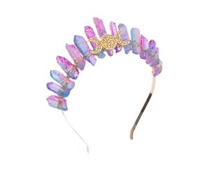 Brawlady Women Raw Crystal Headband, Girls Tiara Crown Quartz Bridal Goddess Headwear (gradient purple)