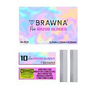 BRAWNA PMU Supplies 50 Pcs Eyebrow Razor Blades - Microblading Pencil Sharpener - Stainless Steel Single Edge Razor Blades - Duckbill - Shape Pencil Sharpening Tool for Waterproof Peel Off Pencils