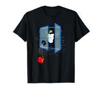 Brawny Linux Penguin Smashed Window with Bitten Apple T-Shirt