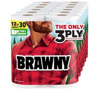 Brawny Tear-A-Square 3-Ply Paper Towels, 12 XL Family Rolls = 30 Regular Rolls, Strong, Absorbent, and Durable with 3 Sheet Sizes (Quarter, Half, Full)