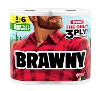 Brawny Tear-A-Square 3-Ply Paper Towels, 2 Triple Rolls = 6 Regular Rolls, Strong, Absorbent, and Durable with 3 Sheet Sizes (Quarter, Half, Full)