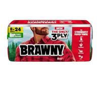 Brawny Tear-A-Square 3-Ply Paper Towels, 8 Triple Rolls = 24 Regular Rolls, Strong, Absorbent, and Durable with 3 Sheet Sizes (Quarter, Half, Full)