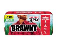 Brawny Tear-A-Square 3-Ply Paper Towels, 8 Triple Rolls = 24 Regular Rolls, Strong, Absorbent, and Durable with 3 Sheet Sizes (Quarter, Half, Full)