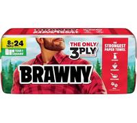 Brawny Tear-A-Square 3-Ply Paper Towels, 8 Triple Rolls = 24 Regular Rolls, Strong, Absorbent, and Durable with 3 Sheet Sizes (Quarter, Half, Full)