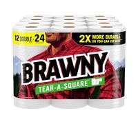 Brawny Tear-A-Square Paper Towels, 12 Double Rolls = 24 Regular Rolls, 3 Sheet Sizes (Quarter, Half, Full), Strength for All Messes, Cleanups, and Meal Prep