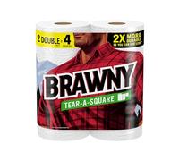 Brawny Tear-A-Square Paper Towels, 2 Double Rolls = 4 Regular Rolls, 3 Sheet Sizes (Quarter, Half, Full), Strength for All Messes, Cleanups, and Meal Prep