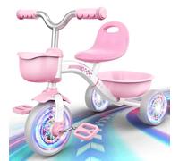 Braxel Pink Tricycles Toys for 2-5 Year Old Girls Gifts, Balance Bike 2-5 Year Old with 3 Colorful Lighting Wheels & Adjustable Seat, Baby Toddler Kids Cycle Trikes for Girls Toys Age 2 3 4 5