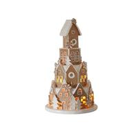 Braxio Indoor Christmas Decorations Resin Gingerbread House with LED Light - Traditional Cottage & Church Village Collectible Figurines, 5.0 x 5.0 x 8.25 Inch, Gingerbread Color