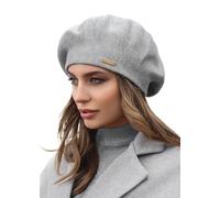 Braxton Beret - Warm Lined Wool Angora Knit Berets - French Paris Hat for Women, Light Grey, One Size