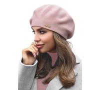 Braxton Beret - Warm Lined Wool Angora Knit Berets - French Paris Hat for Women, Pink, One Size