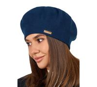 Braxton Wool Beret Hat - Warm Lined Crochet Angora Knit Berets - French Paris Hat for Women, Blue, One Size