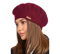 Braxton Wool Beret Hat - Warm Lined Crochet Angora Knit Berets - French Paris Hat for Women, burgundy, One Size